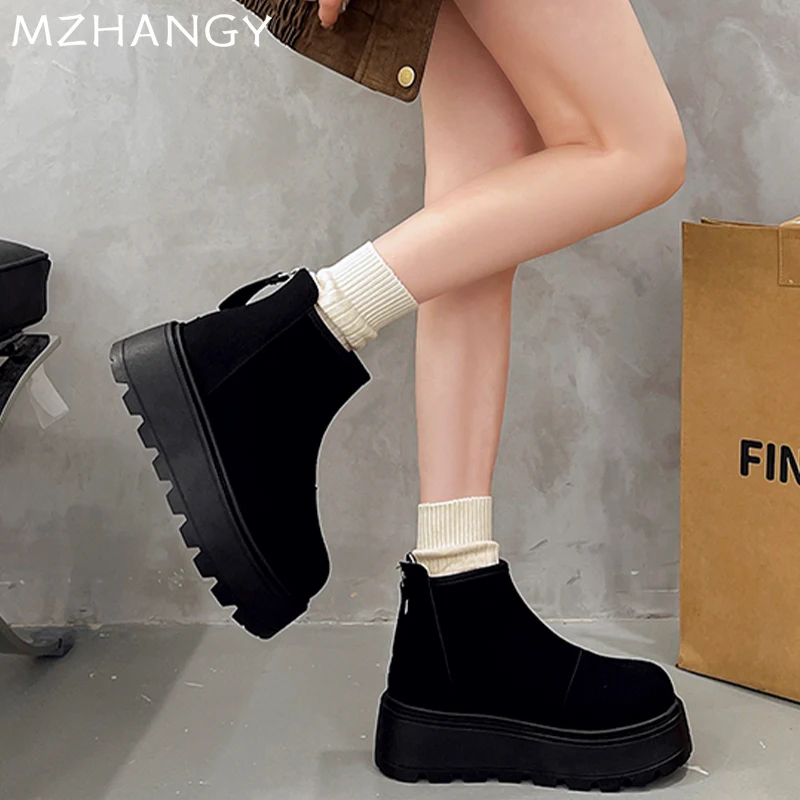 Women Flats Snow Boots Platform Suede Shoes Woman 2025 Trend Winter Fashion Warm Dress New Short Plush Walking Ankle Mujer