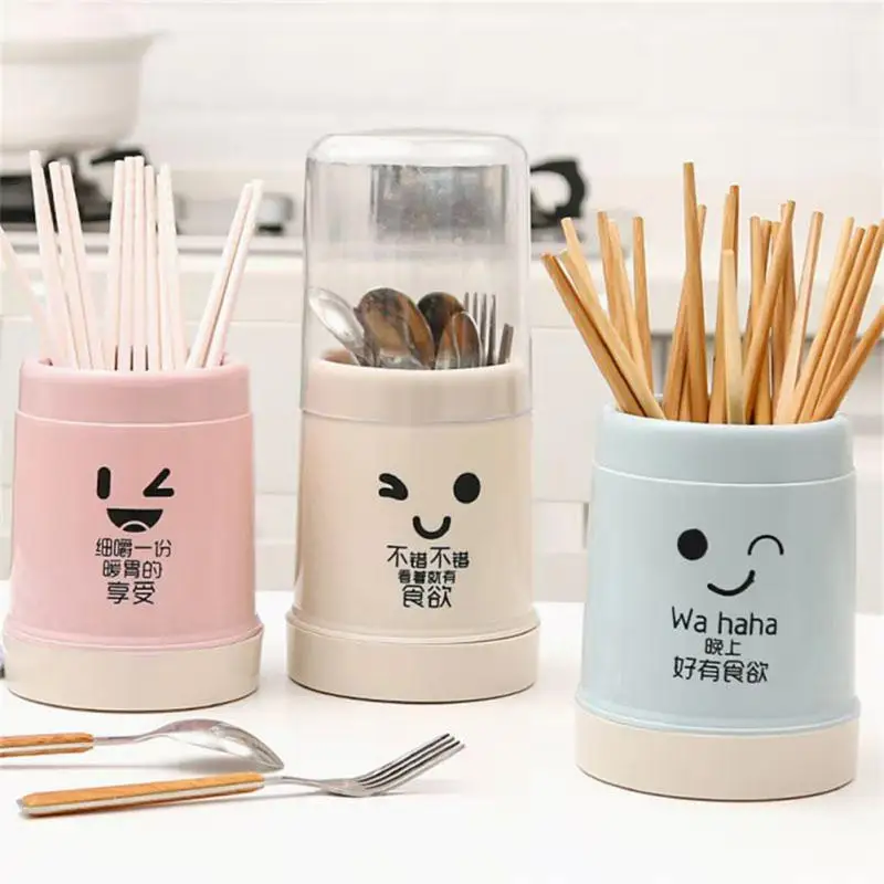 

2023 Chopstick Holder Cylinder Detachable Cage Removable Cage Storage Box Plastic Drain With Cover Flatware Rack Kitchen Gadgets