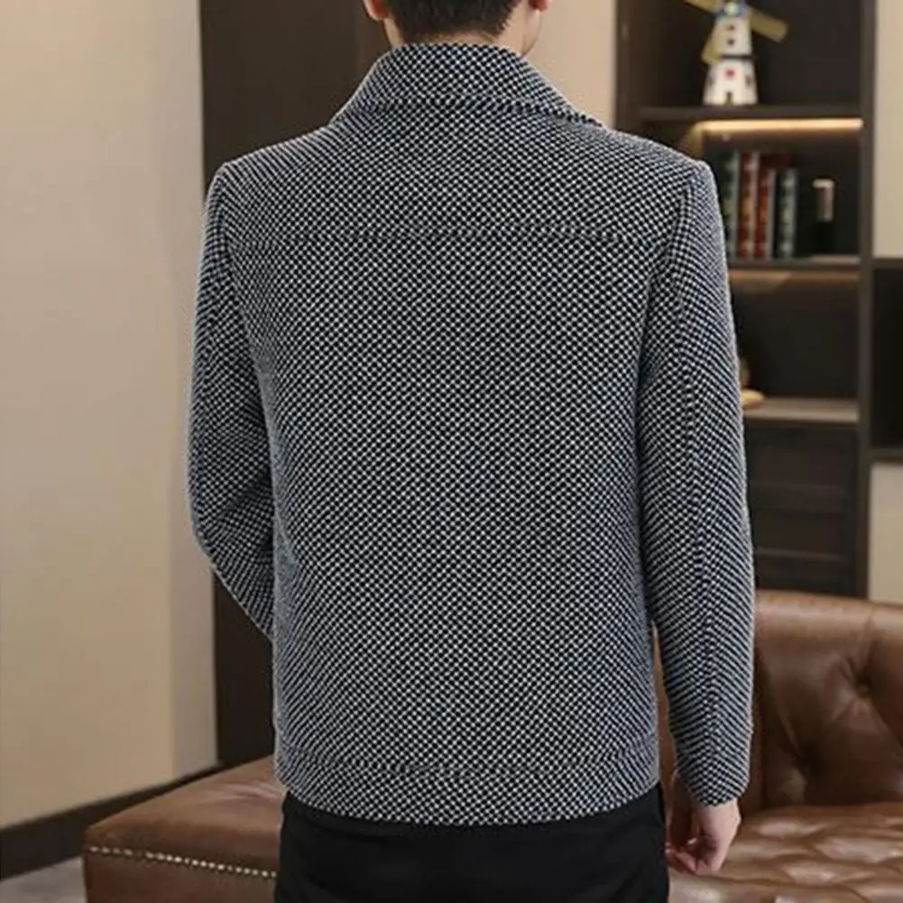 Повседневная мужская куртка с лацканами и длинными рукавами однотонная