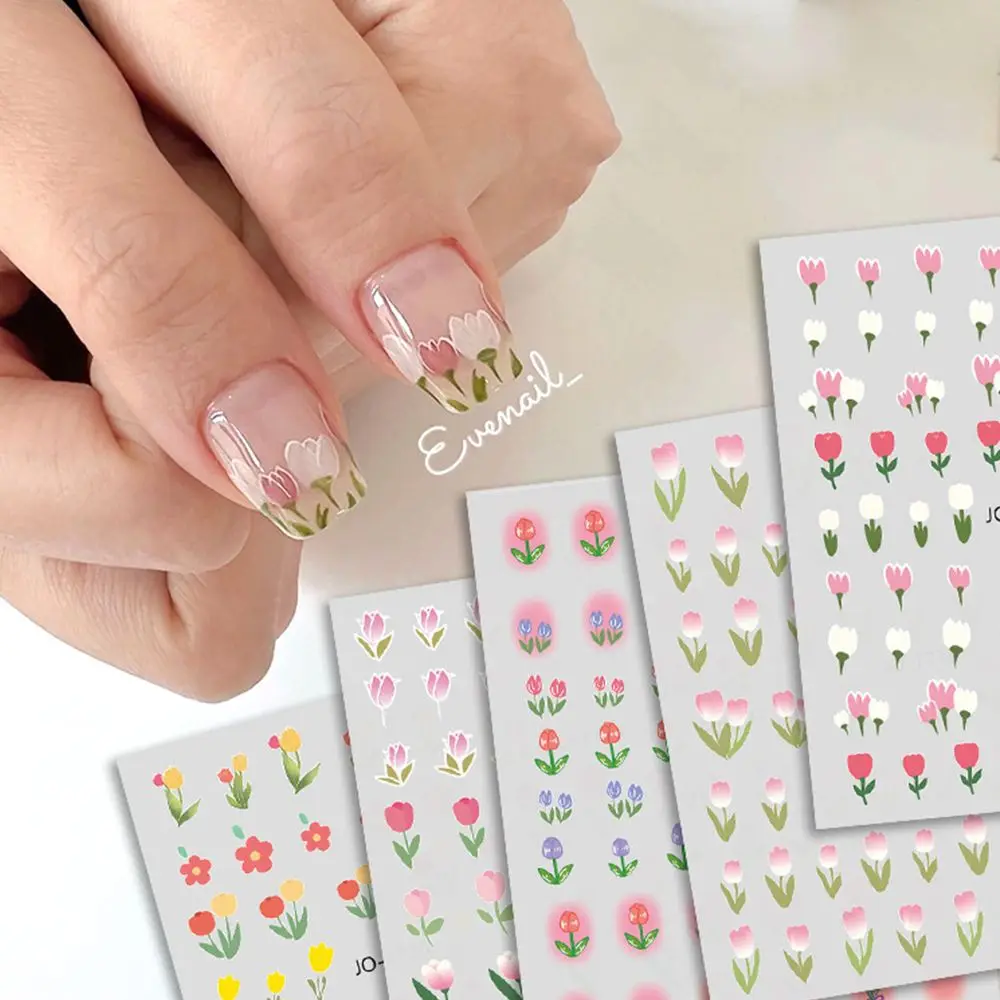 

3D весенний цветок тюльпан голографические водонепроницаемые наклейки для ногтей Дизайн ногтей DIY Подвески маникюрный Декор
