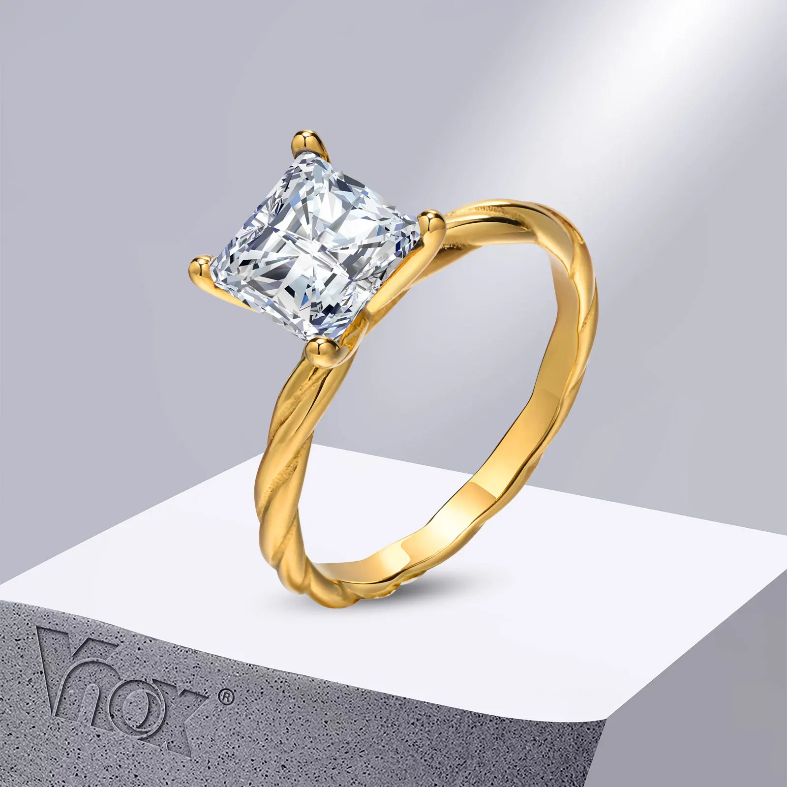 

Vnox Women Engagement Rings,Bling Cubic Zirconia CZ Wedding Love Promise Rings for Her,Gold Color Stainless Steel Finger Bands