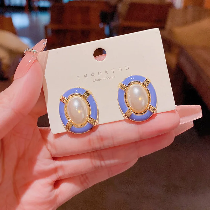 Женские металлические серьги VSnow Hyperbole, овальные серьги-подвески с искусственным жемчугом в стиле барокко, фиолетового цвета, ювелирные изделия