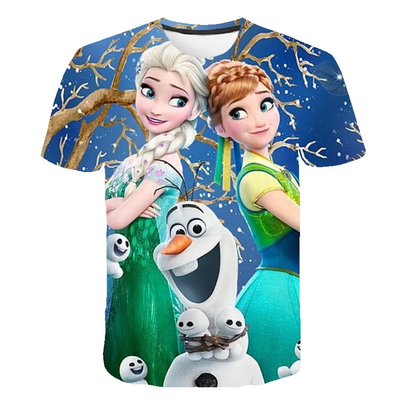 

3D Anna Elsa Summer Kids Baby Girls Elsa Frozen T shirt Cosplay Baby Boys Short Sleeves Toddler Infant T-shirt Clothes 4-14Years