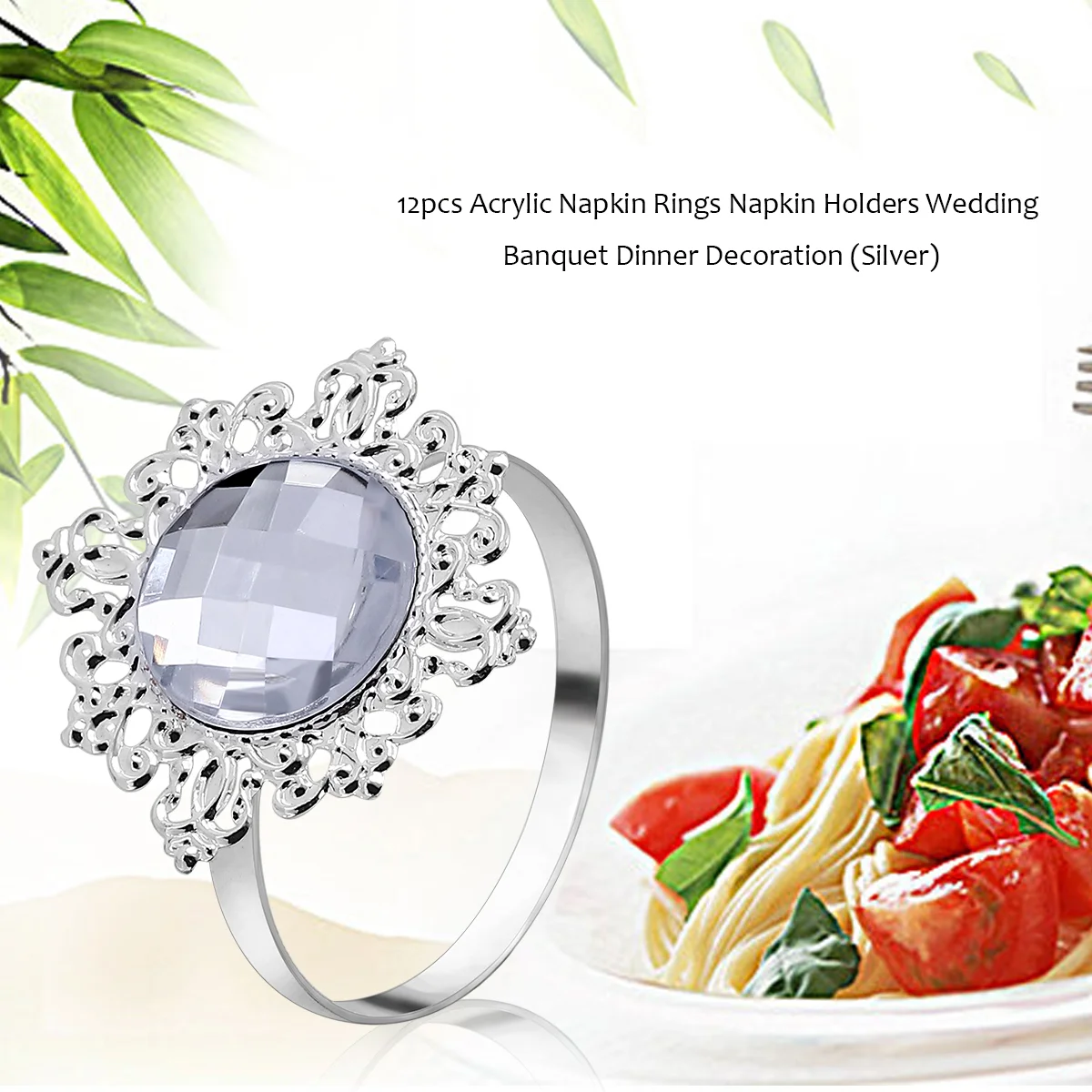 

Napkin Rings Ring Holder Wedding Dinner Set Holders Banquet Napkins Silver Acrylic Serviette Metal Bling Rhinestone Buckles