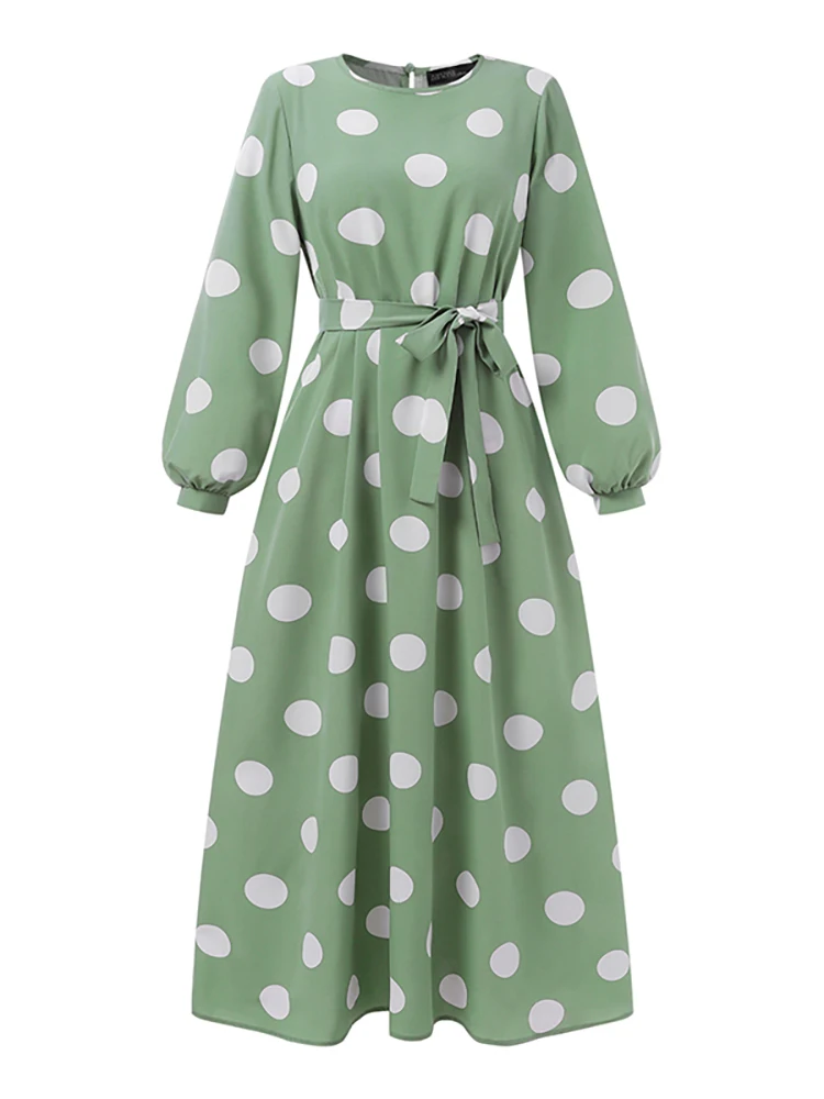ZANZEA Women Summer Print Muslim Dresses Kaftan Polka Dots Dress Casual Puff Sleeve Maxi Vestidos Female Turkish Robe Femme 7