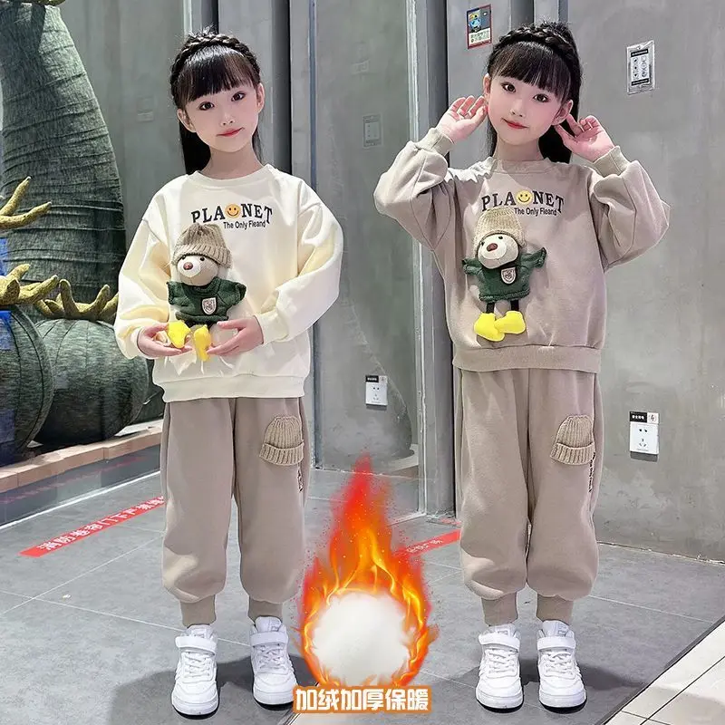 

Комплекты одежды для девочек-подростков, Детские Топы с длинным рукавом и штаны с мультяшным рисунком, костюм из 2 предметов, детский спортивный костюм, наряд, одежда для женщин