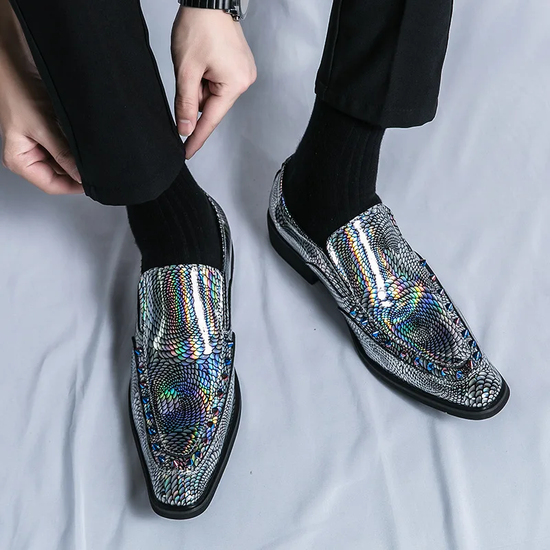 

Luxury Designer Men's Pointed Glossy skin Wedding Leather Shoes Male Casual Loafers Formal Dress Footwear Zapatos Hombre