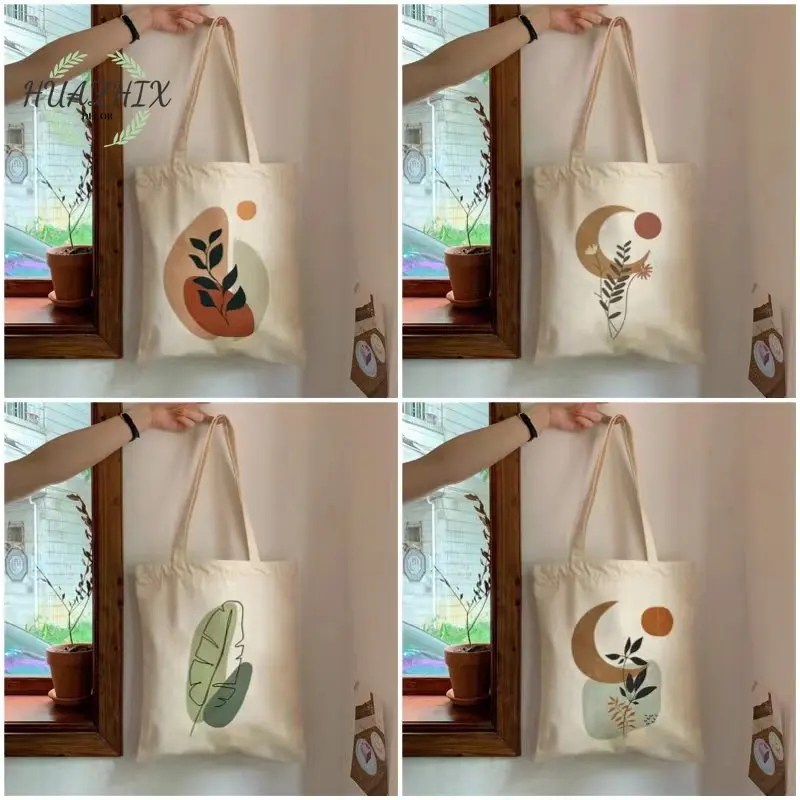 

Retro Boho Plants Shoulder Bags Aesthetic Fashion Canvas Tote Bag Large Capacity Lady Shopping Student Book Storage Handbags
