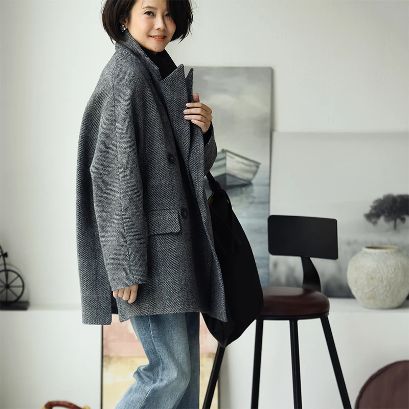 W90510 Литературный ретро британский клетчатый стильный костюм из чистой шерсти