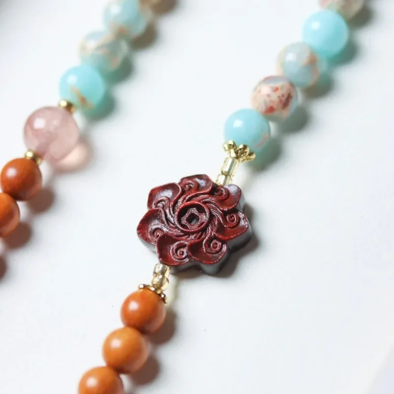 Двойной круглый нефритовый браслет из сандалового дерева 8 мм ручной работы DIY