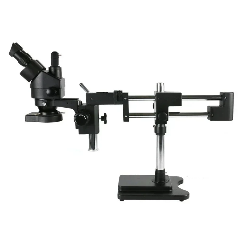 

7X45X Zoom Промышленный тринокулярный стереомикроскоп Настольный раздвижной двойной стрелы Подставка для доставки со склада в России