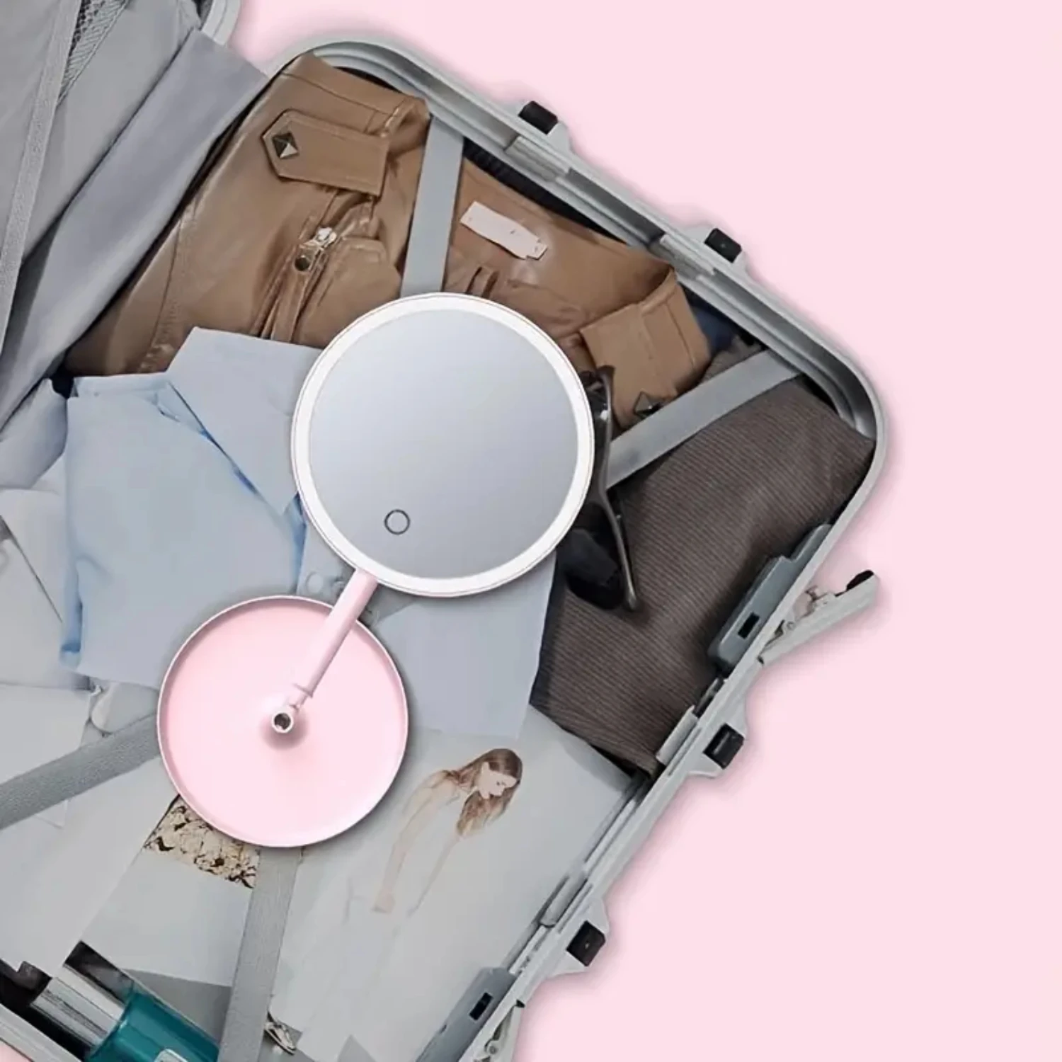 High Definition Portable Cosmetic Makeup Mirror with Rechargeable Battery - Adjustable Touch Control LED Standing Cordl