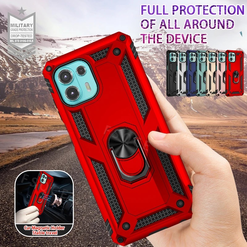 Чехол для Motorola Edge 20 бронированный чехол с магнитным кольцом-держателем телефона