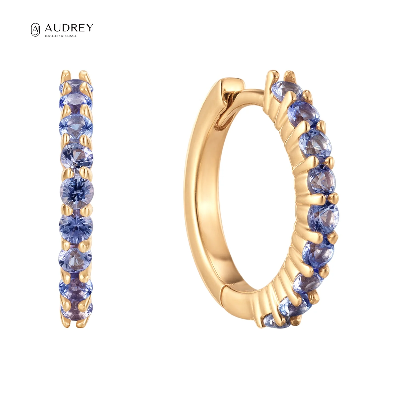 

Audrey Minimalist December Birthstone Natural Tanzanite Gemstone 14k Solid Gold Huggie Hoop Earrings Jewelry For Women