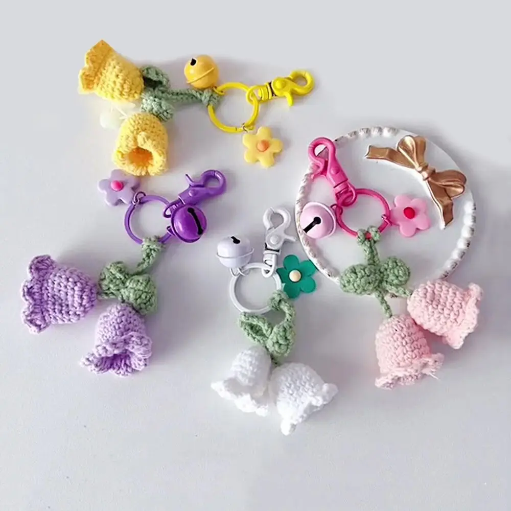 

Sweet Cute Bell Orchid Pendant Creatuve Handmade Crocheted Bag Ornaments Simple Fashion Knitted Flower Keychain
