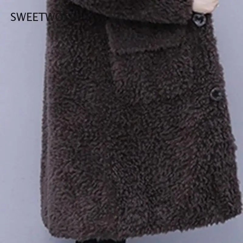 Winter Jacket Women Warm Faux Fur Lambswool Plush Coats Female Outerwear Korean Fashion Ladies Cardigans Long Sleeve Clothing