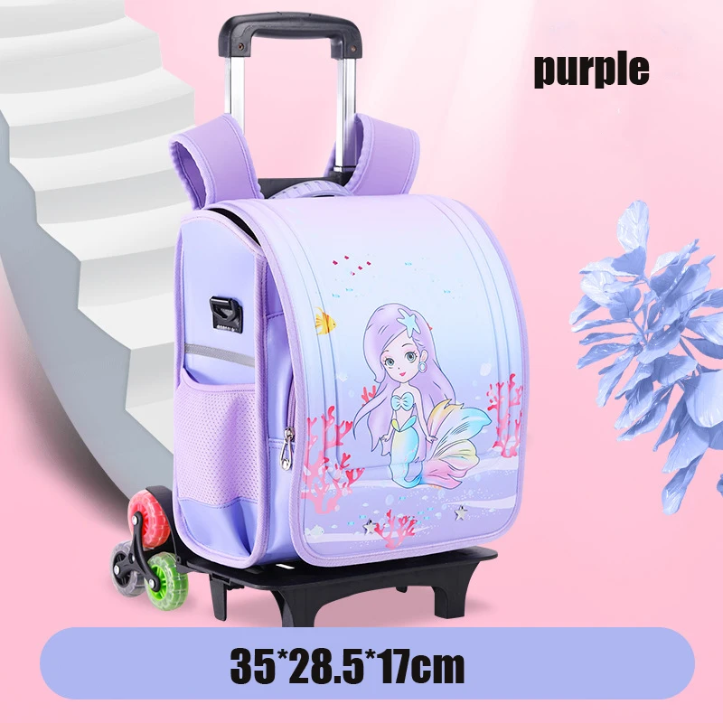 

Школьная сумка-тележка из ПУ кожи для девочек, японская ортопедическая школьная сумка на колесах, Детский рюкзак на колесах, сумки для школы