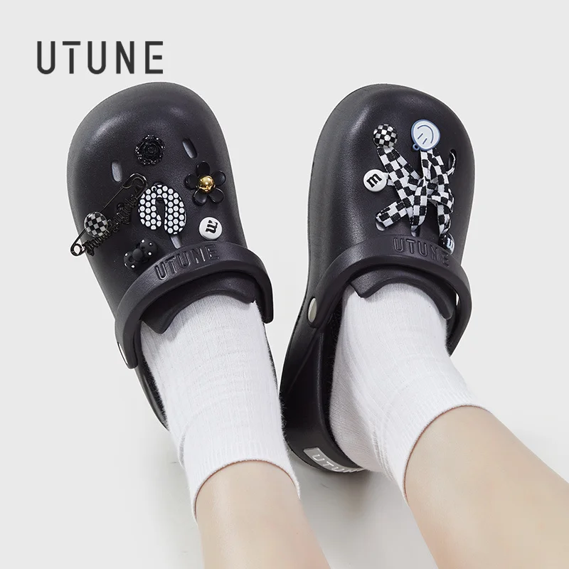UTUNE Women's Mules DIY Hole Sandals for Girls Summer Platform Shoes Beach Outside EVA Slides Soft Non-slip Indoor Slippers