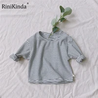 rinikinda 2022 new baby sleeveless romper infant boy denim jumpsuit toddler overalls striped t shirts autumn kids clothes set