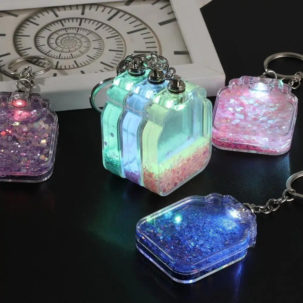 

Moving Liquid Quicksand Keychains Bag Pendant For Women DIY Luminous Night Glow Flowing Sand Guka Brick Floating Keyring