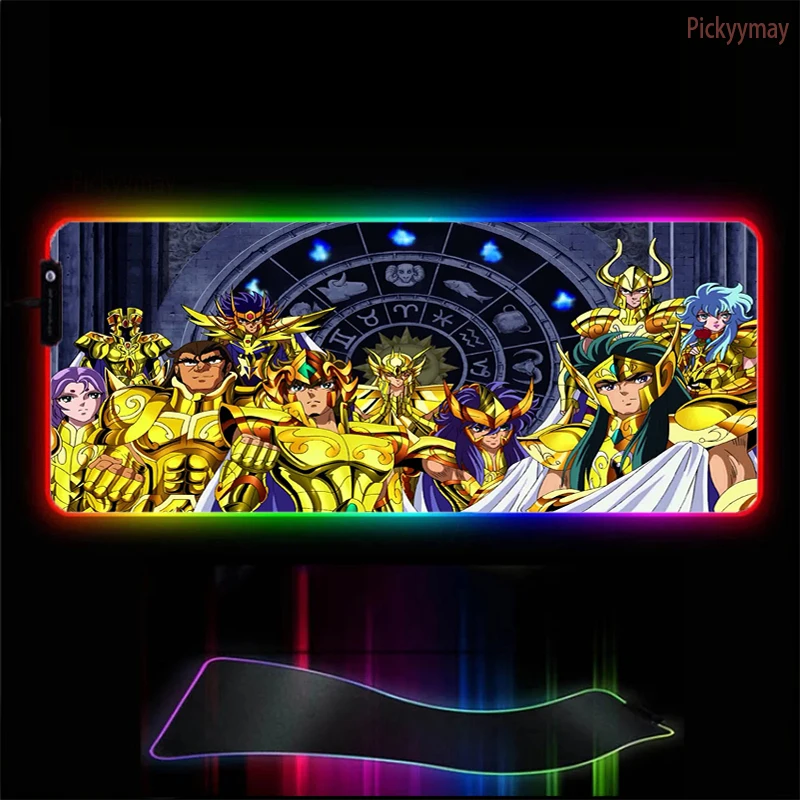 

RGB Saint Seiya Gaming Mouse Pad Large XXL Size Mouse Carpet Big Keyboard Pad Computer Mousepad 90X40 Desk Play Mat with Backlit