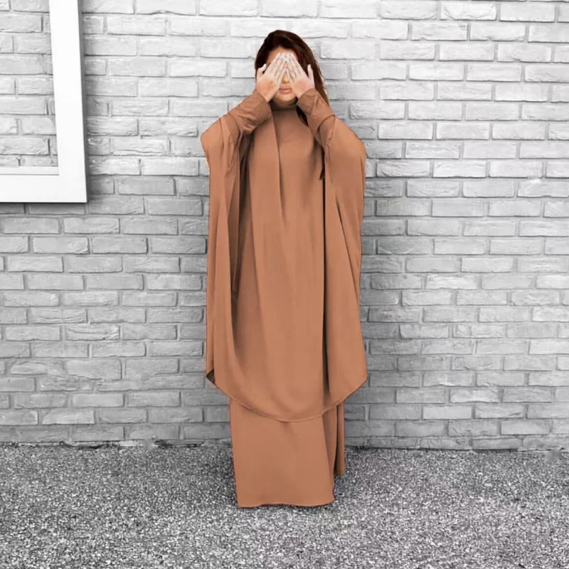2023 Women 2 Piece Set Muslim Dress Eid Prayer Garment Jilbab Abaya Long Khimar Full Cover Ramadan Gown Abayas Islamic Cloth