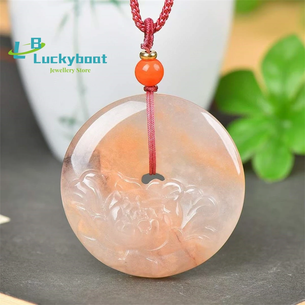 

Natural Gold Silk Jade Round Brand Flower Blossom Rich and Noble Pendant Exquisite and Versatile Simple for Men and Women