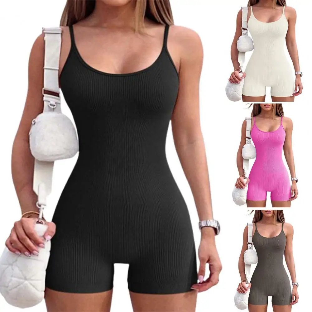 

Top Women Romper Strappy Solid Color U Neck Backless Sleeveless Dress-up Bodycon Elastic Clubwear Playsuit Female Clothes