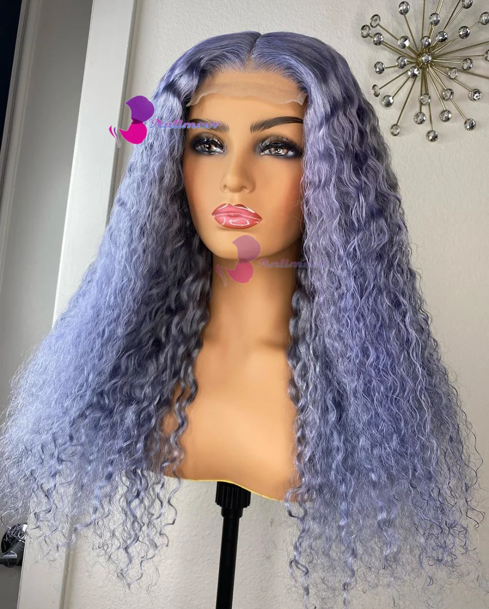

Silver Lavender Colorful Wig Water Wave Wig Wavy Human Hair Wigs 100% Human Hair Lace Front Wigs Light Purple Wigs for Women