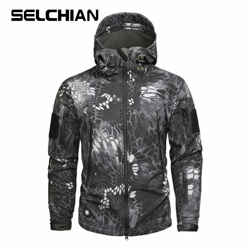 

Army Shark Skin Soft Shell Clothes Tactical Windproof Waterproof jacket men Flight Pilot Hood Coat Military Field bomber Jacket
