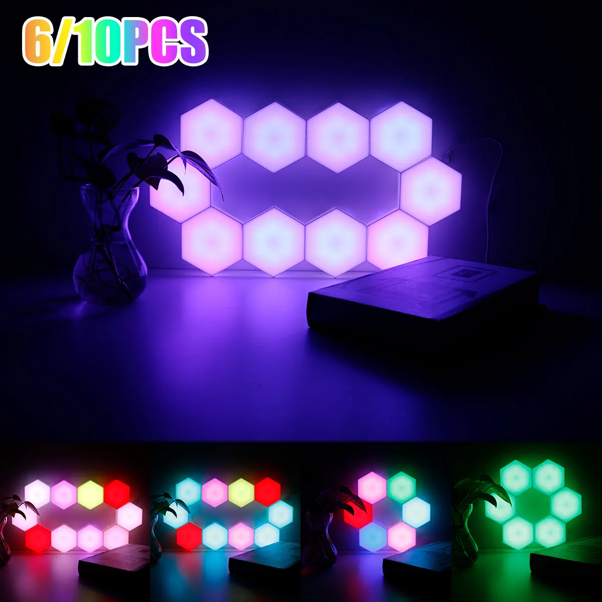 6/10pcs Hexagon Light Color Charging DIY LED Wall Lamp USB Powered RGB Honeycomb Light Touch Control and Remote Control LED