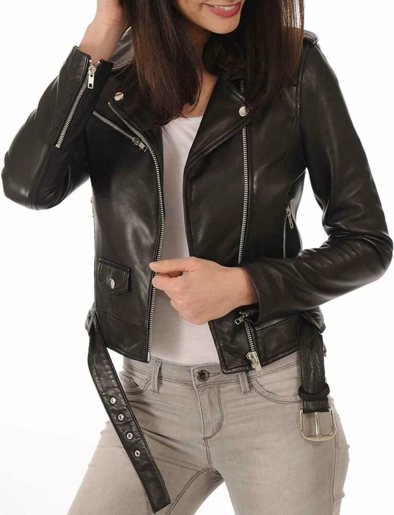 Women Leather Jacket Genuine Lambskin Slim Fit Motorcycle Jacket Stylish Coat