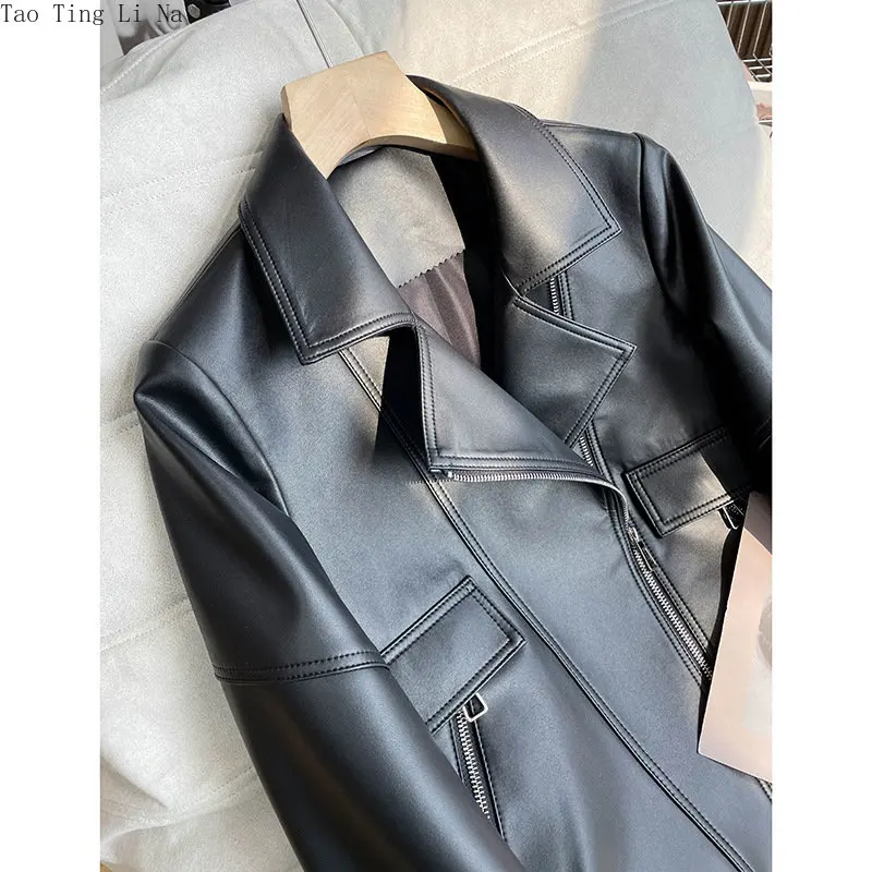 2023 Women New Spring Casual Genuine Sheep Leather Jacket Loose Real Sheepskin Leather Motorcycle Jacket W22