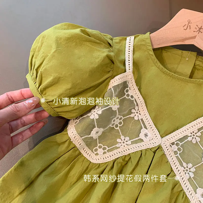 Girls' Suit 2022 Summer New Korean Style Girls' Shirt Top Lace Anti Mosquito Pants Western Style Fashion Two-Piece Suit
