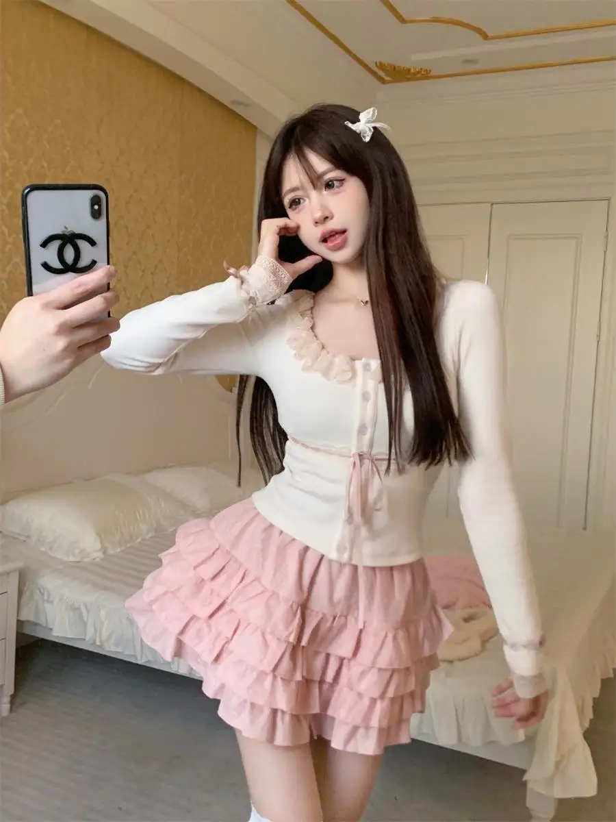 Qiake Girl ~ Нежный и молодой розовый свитер верхняя одежда женская осень 2024 свободный