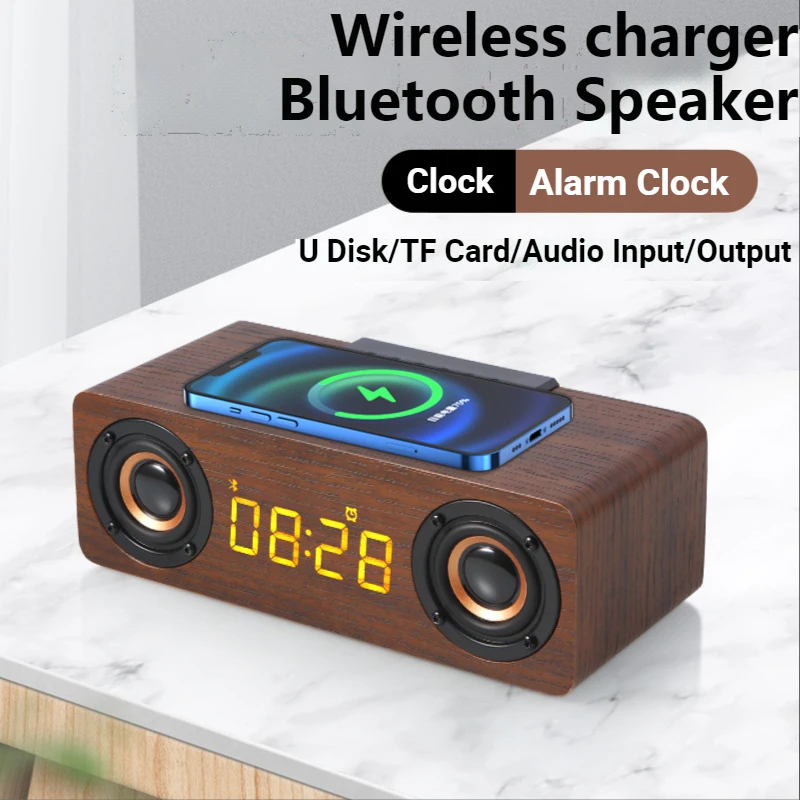 Fast Wireless Charger Wooden Wireless Bluetooth Speaker Alar