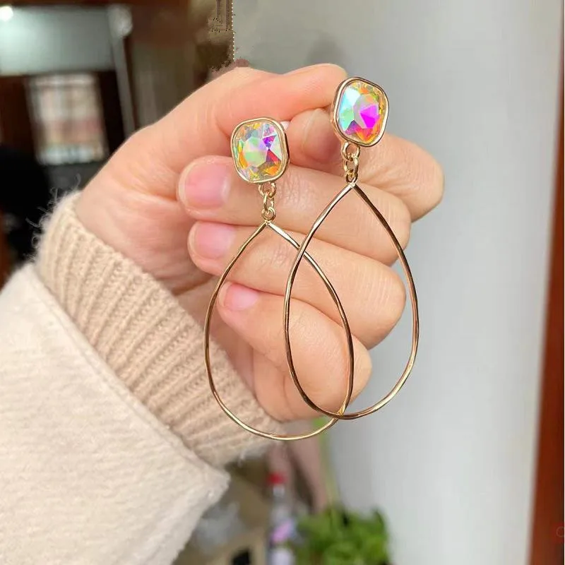 

2022 New Fashion Cute Square AB Crystal Simple Water Drop Circle Rectangle Stud Earrings for Women