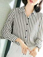 Long Sleeve Autumn 2022 New Spring and Autumn Loose Blusas Con Capuchas Para Mujer Striped Chiffon Shirt Top Women
