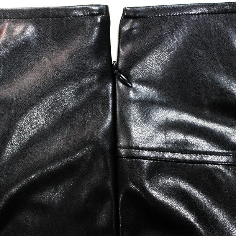 Plus Size Matching Sets Fashion Solid Off The Shoulder Top Short Sets Conjuntos Cortos Black Sexy Buttocks PU Leather Shorts Set