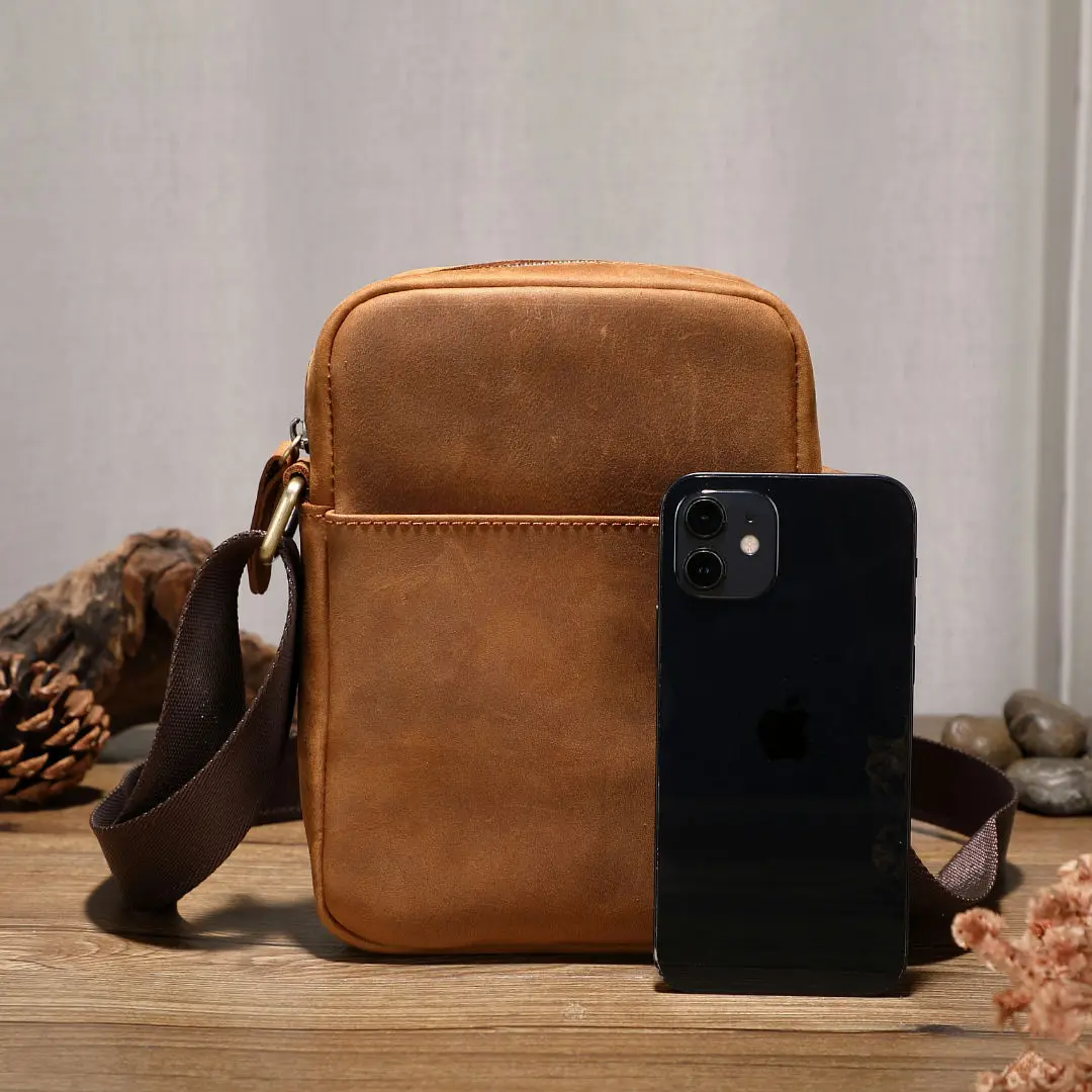 Small Fashion Shoulder Bag for Men Genuine Leather Messenger Bag Male Single Sling Crossbody Bag Men's Handbag Tote
