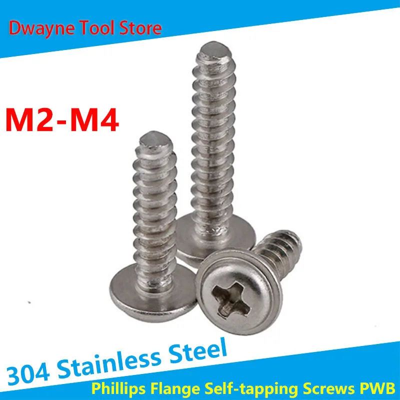 

【20pcs】304 Stainless Steel Cross Round Head With Pad Flat Tail Self Tapping Screws Phillips Flat End screw M2M2.6M3M4