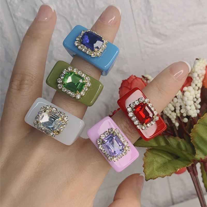 Радужные красочные акриловые полимерные Геометрические Квадратные Кольца