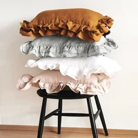 Flounce 100% Linen Throw Pillowsham,Couch Decoration Elegant Pillowcase,Soft Comfortable Solid Color Sofa Ruffled Cushion Cover