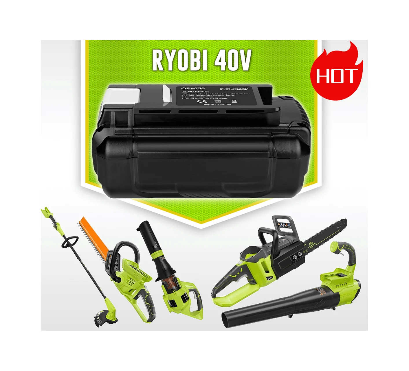 

Сменная литиевая батарея 40 в 100% Ач, подходит для Ryobi, совместимая с беспроводным инструментом OP4050 OP4060 OP4015 OP4026 OP4030