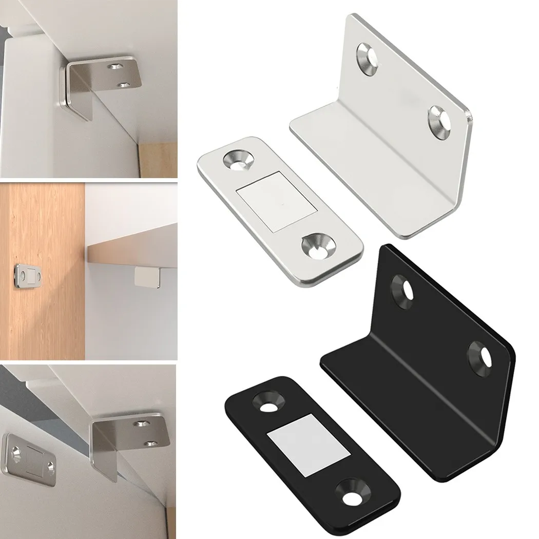 

Strong Magnetic Catch Stainless Steel Silver Black Latch Ultra Thin Cabinet Catches Strong Magnetism Cupboard Closer