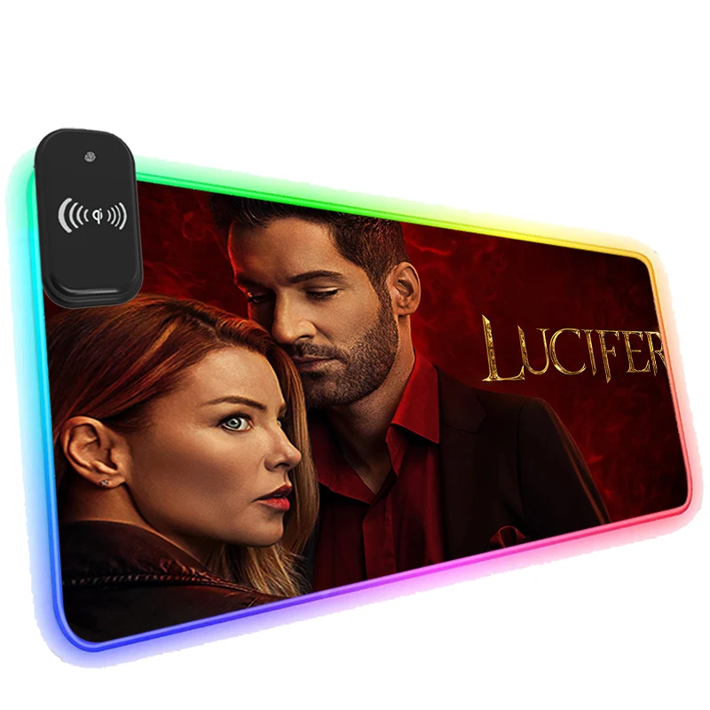 

Desk Mat TV Show Lucifer Phone Wireless Charging RGB Mouse Pad With Backlight Mousepad HD Picture Computer Cool Free Shipping