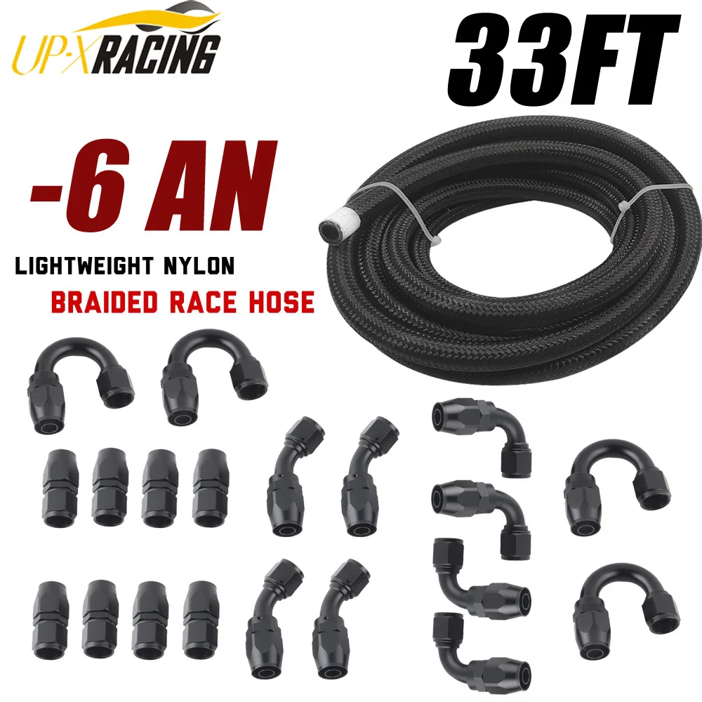 

33 FT AN6 NYLON BRAIDED OIL COOLER FUEL HOSE LINE STRAIGHT 45 90 180DEGREE SWIVEL