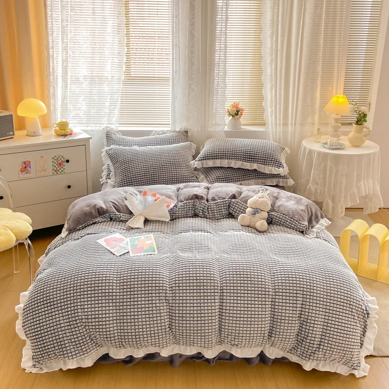 

Комплект утолщенного бархатного постельного белья из 4 предметов, пододеяльник, пододеяльник, двухстороннее пушистое одеяло, мягкое покрывало без одеяла