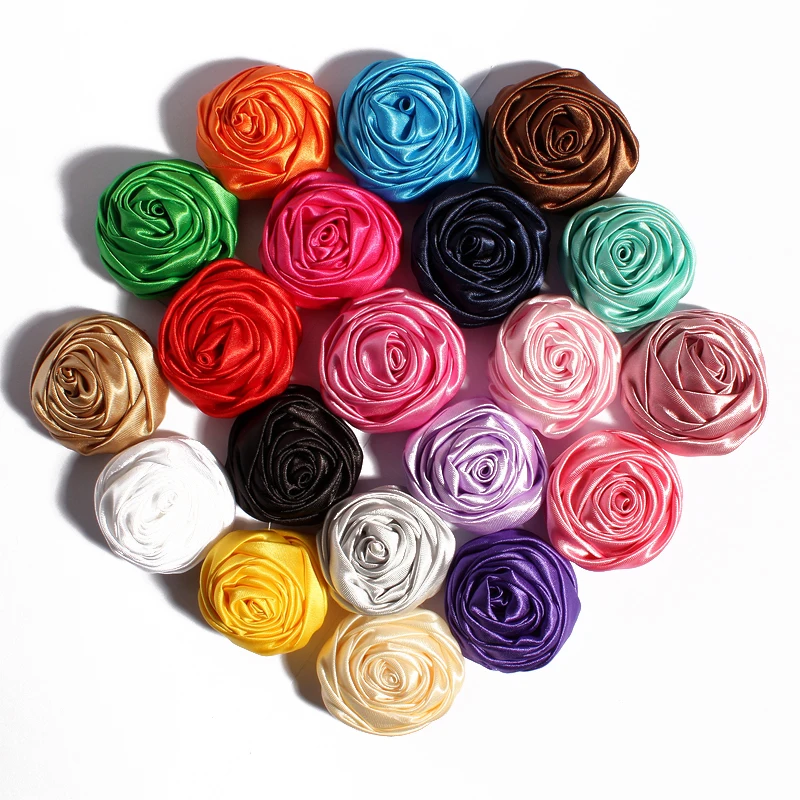 

20PCS 3.5CM Fashion Rosette Rose Bud Flowers For Hair Accessories Satin Fabric Flower For Wedding Bouquet Headbands