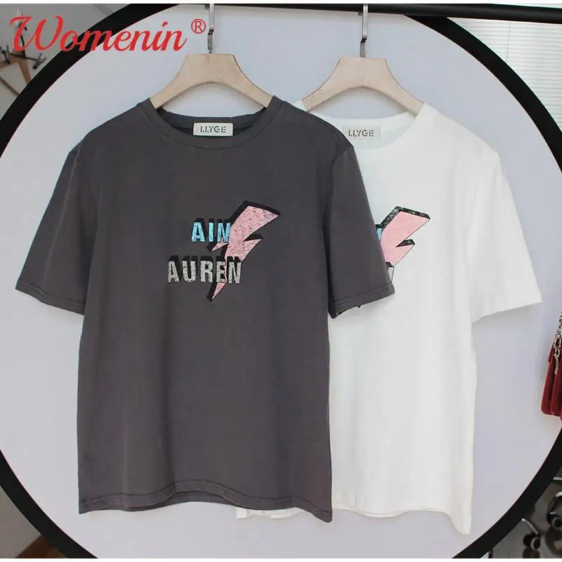 Low Price Clearance Letter Print Women T-shirts 100% Cotton O-Neck Short Sleeve Female 2022 Summer Street Lady Tee Tops |